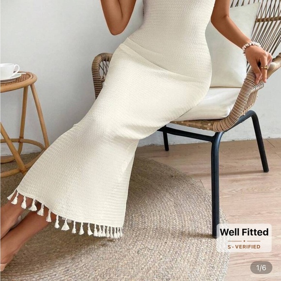 SHEIN Dresses & Skirts - Cream Halter Maxi Dress with Tassel Hem